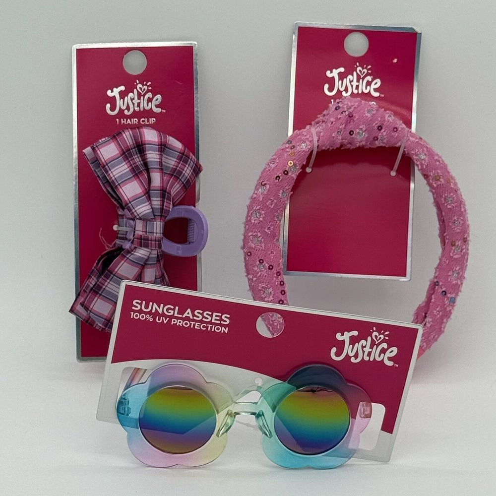 Justice Headband Hair Clip Sunglasses‎ Pink Purple 100% UV Protection Lot Of 3